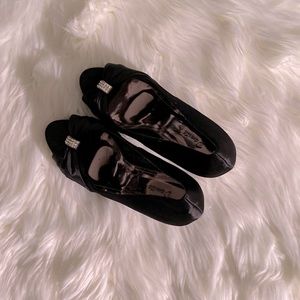 Women Heels Black Satin Damita K ,Approx 4 1/2 “Heels and  with top  rhinestones